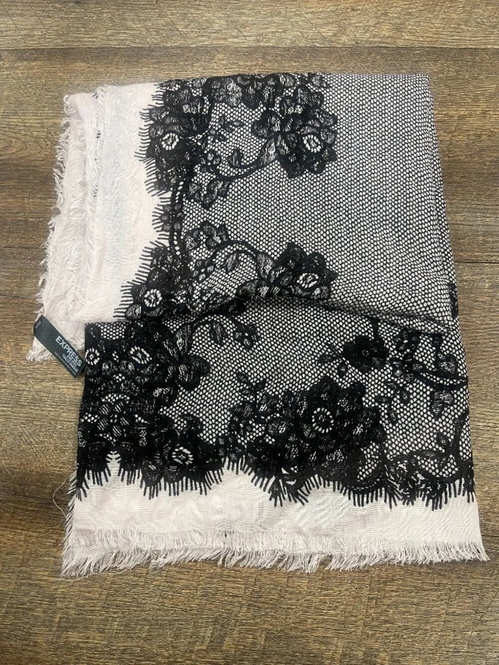 Express Oversized Black Cream Floral Lace Print Square Scarf Wrap